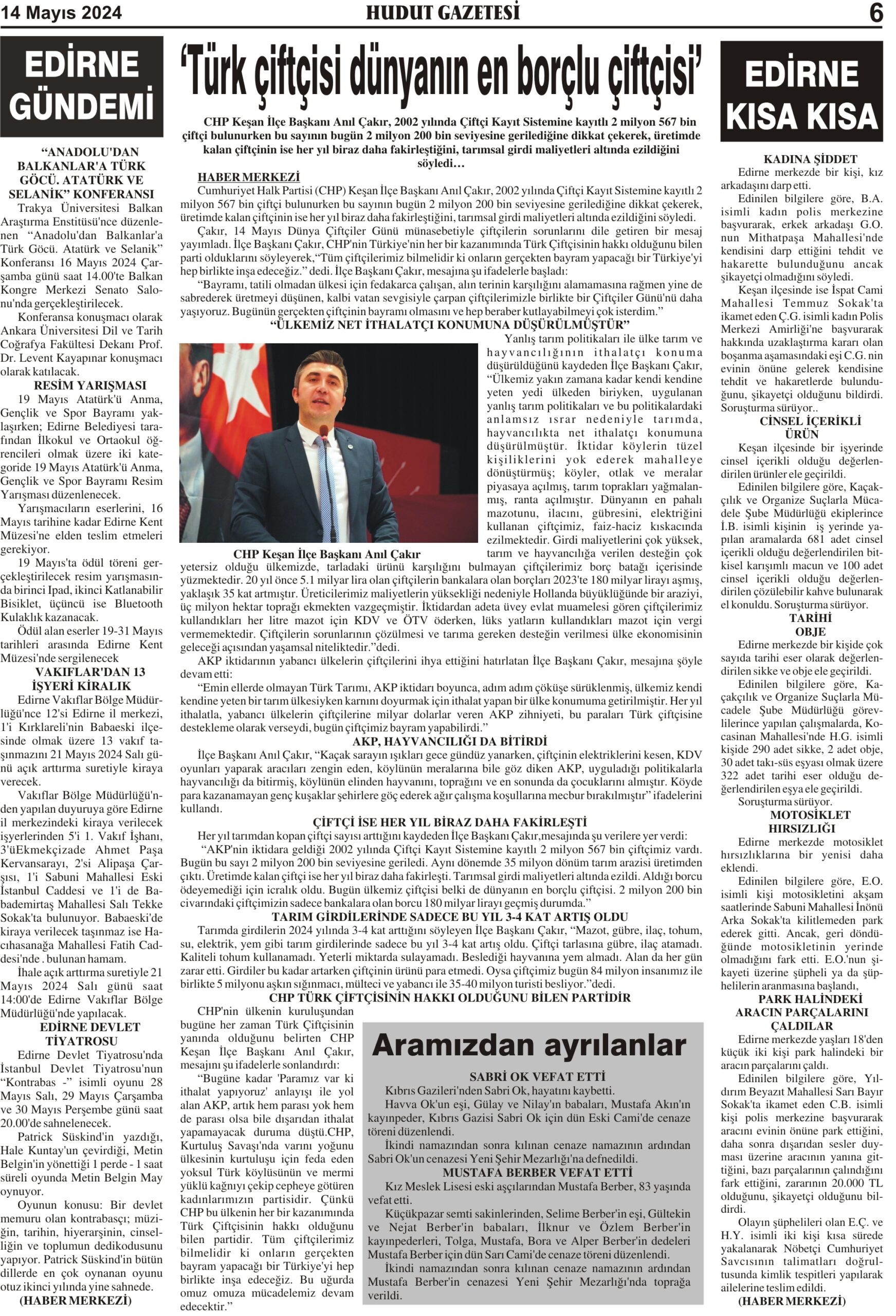 14 Mayıs 2024 Salı Hudut Gazetesi Hudut Gazetesi