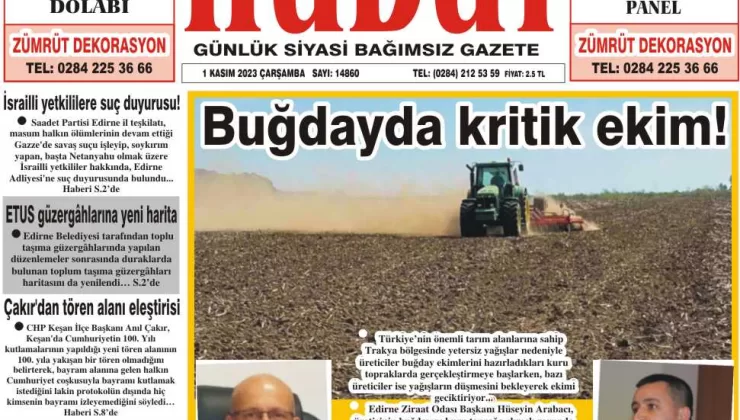 1 Kasım 2023 Çarşamba Hudut Gazetesi