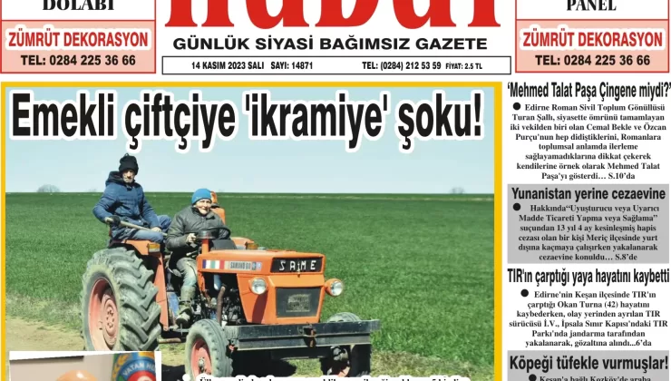 14 Kasım 2023 Salı Hudut Gazetesi