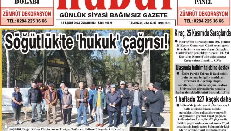 18 Kasım 2023 Cumartesi Hudut Gazetesi