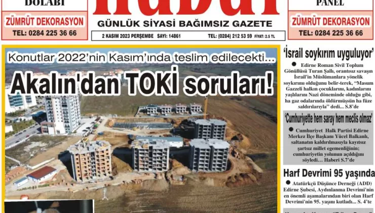 2 Kasım 2023 Perşembe Hudut Gazetesi