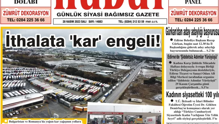 28 Kasım 2023 Çarşamba Hudut Gazetesi