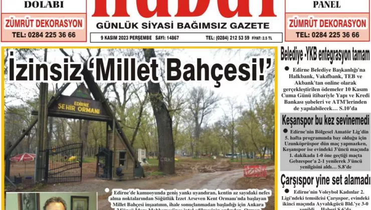 9 Kasım 2023 Perşembe Hudut Gazetesi