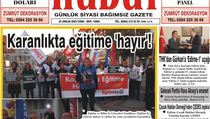 22 Aralık 2023 Cuma Hudut Gazetesi