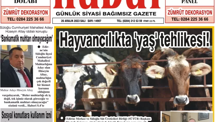26 Aralık 2023 Salı Hudut Gazetesi