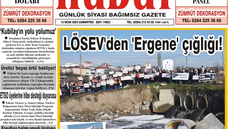 13 Ocak 2024 Cumartesi Hudut Gazetesi