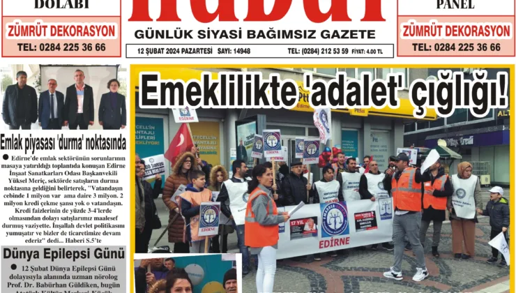 12 Şubat 2024 Pazartesi Hudut Gazetesi