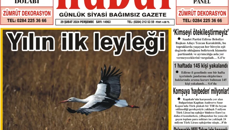 29 Şubat 2024 Perşembe Hudut Gazetesi