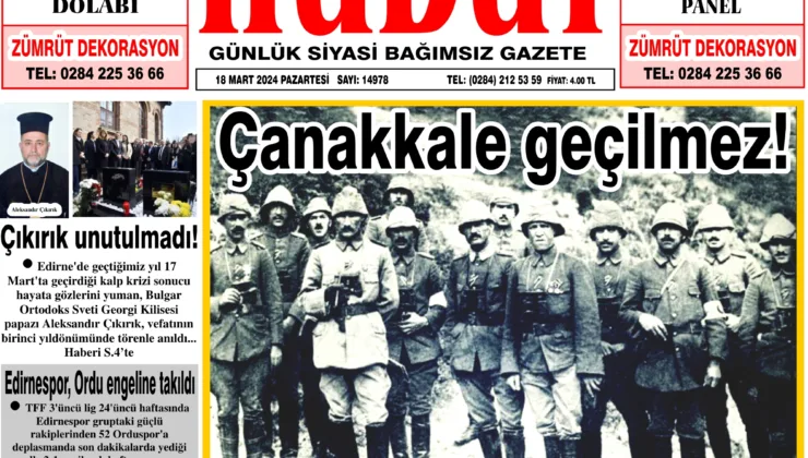 18 Mart 2024 Pazartesi Hudut Gazetesi