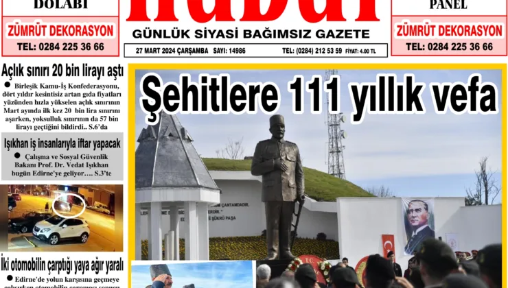27 Mart 2024 Çarşamba Hudut Gazetesi