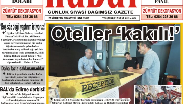 27 Nisan 2024 Cumartesi Hudut Gazetesi