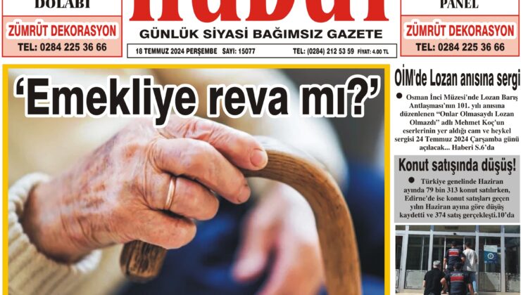 18 Temmuz 2024 Perşembe Hudut Gazetesi