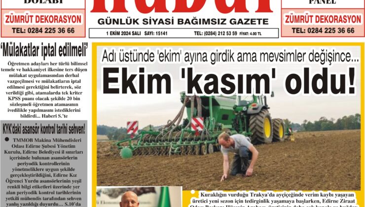 1 Ekim 2024 Salı Hudut Gazetesi