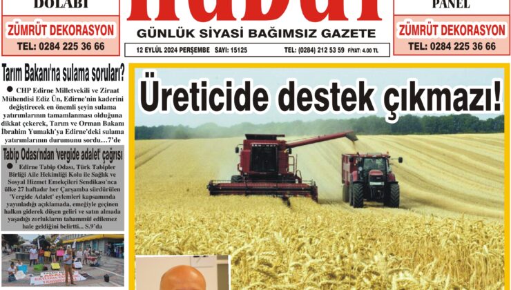 12 Eylül 2024 Perşembe Hudut Gazetesi