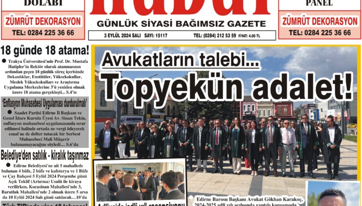 3 Eylül 2024 Salı Hudut Gazetesi