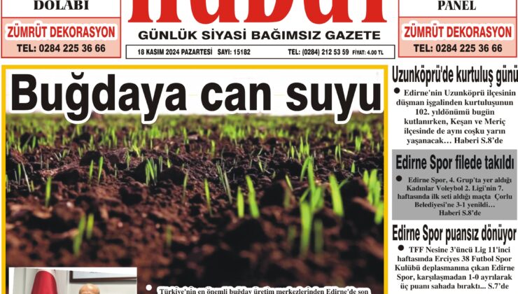 18 Kasım 2024 Pazartesi Hudut Gazetesi