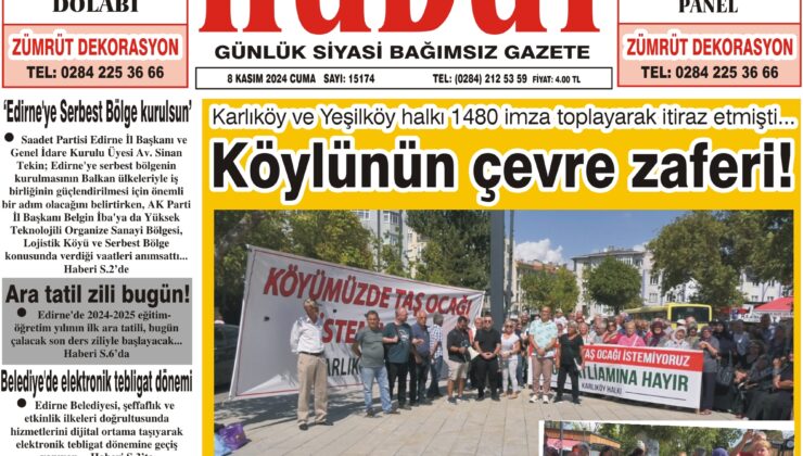 8 Kasım 2024 Cuma Hudut Gazetesi