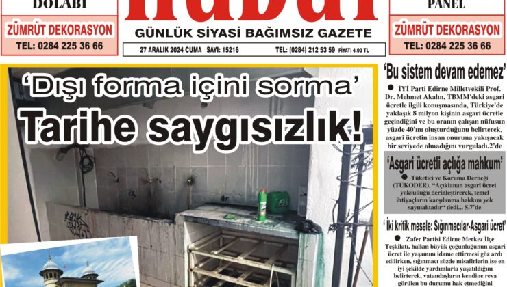 27 Aralık 2024 Cuma Hudut Gazetesi