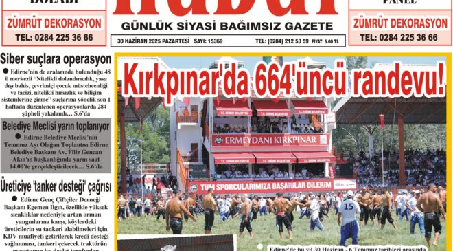 30 Haziran 2025 Pazartesi Hudut Gazetesi
