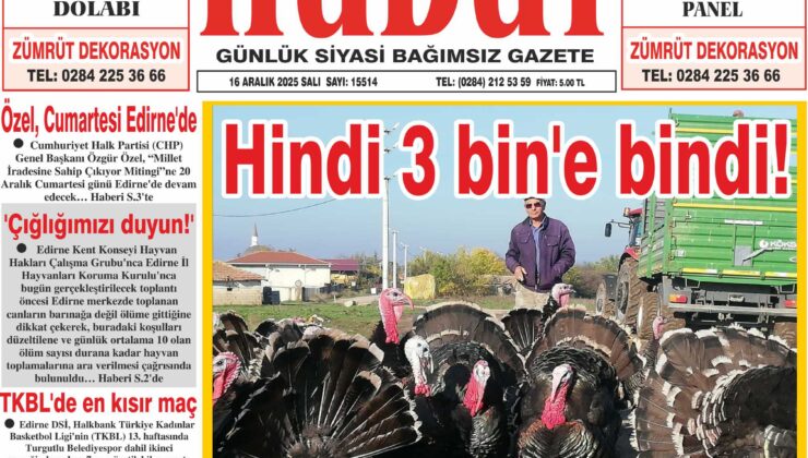 16 Aralık 2025 Salı Hudut Gazetesi
