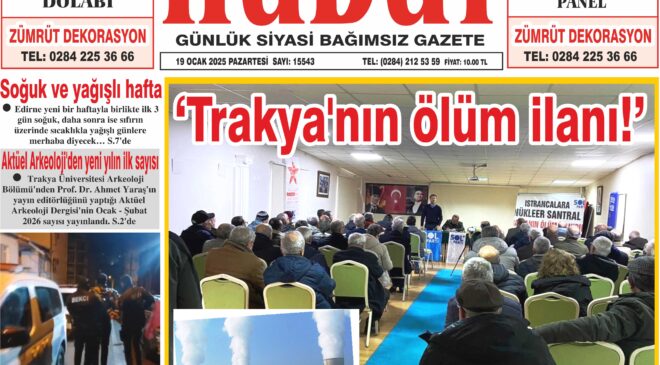 19 Ocak 2026 Pazartesi Hudut Gazetesi