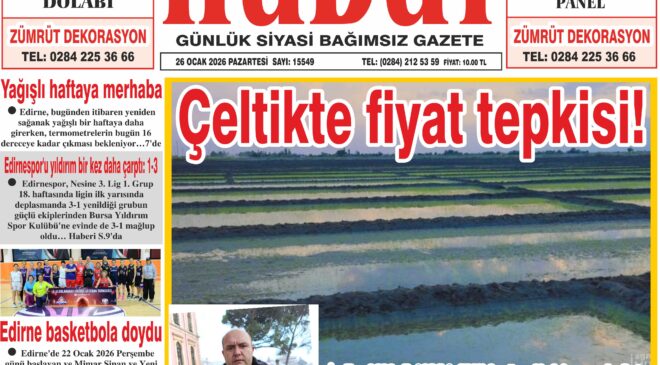 26 Ocak 2026 Pazartesi Hudut Gazetesi