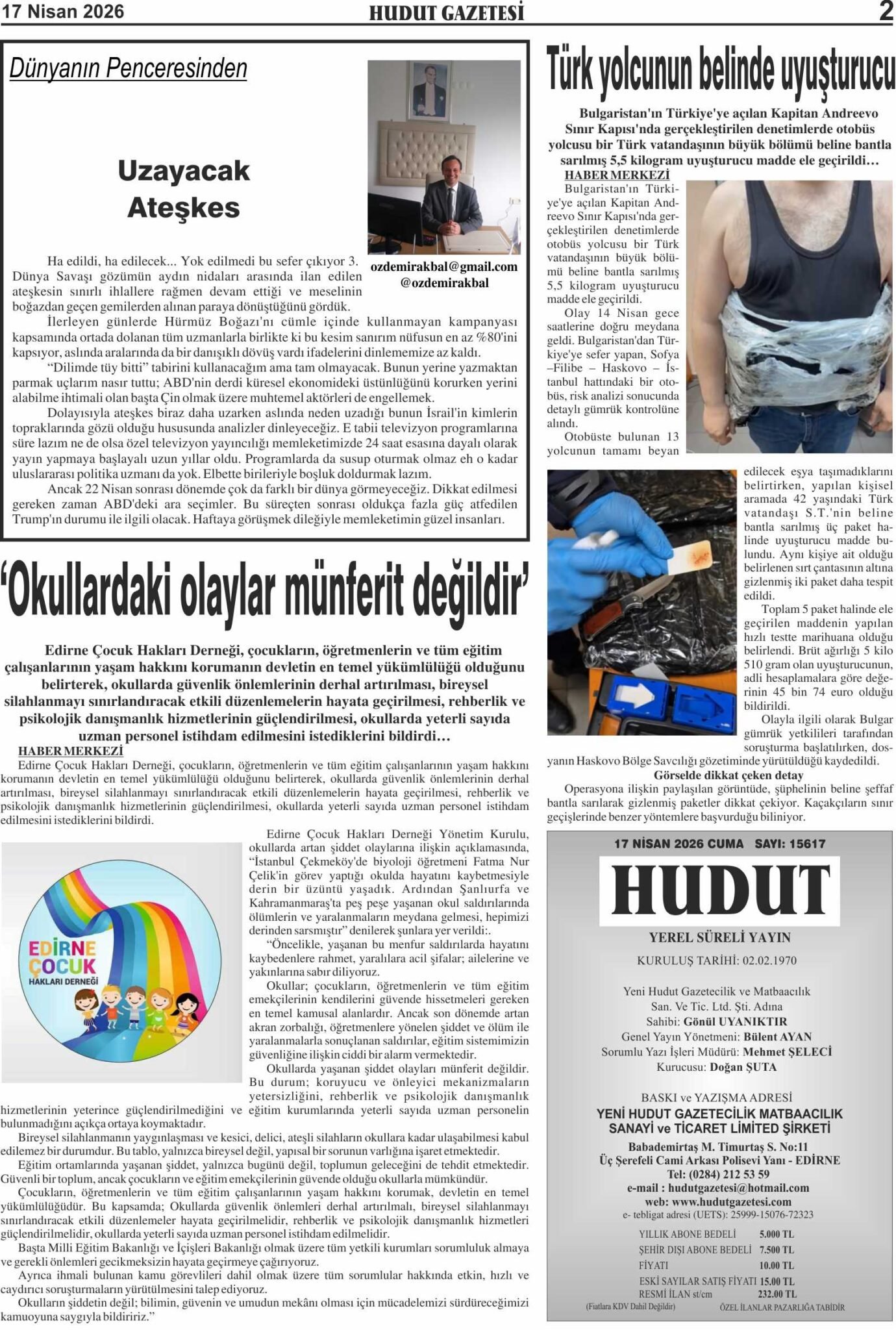 17 Nisan 2026 Cuma Hudut Gazetesi – Hudut Gazetesi