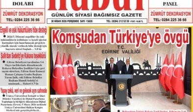 30 Nisan 2026 Perşembe Hudut Gazetesi