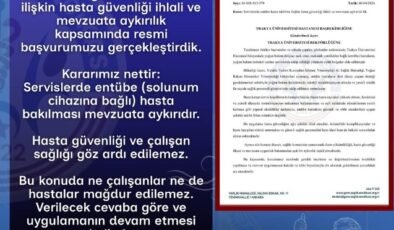 ‘Entübe hastaların serviste bakılması mevzuata aykırı’