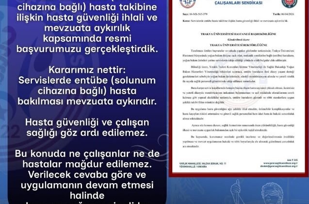 ‘Entübe hastaların serviste bakılması mevzuata aykırı’