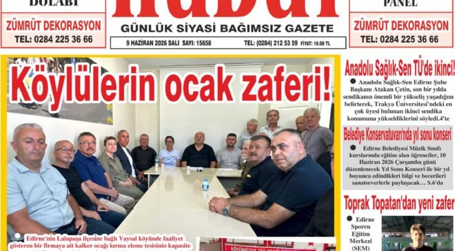 9 Haziran 2026 Salı Hudut Gazetesi