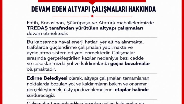 Belediyeden altyapı açıklaması