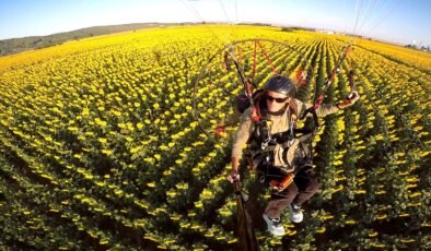 Sarı geline ‘paramotorla’ kuşbakışı!