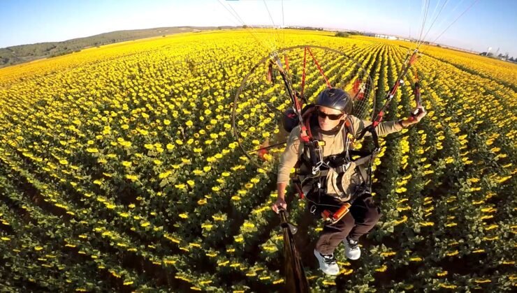Sarı geline ‘paramotorla’ kuşbakışı!