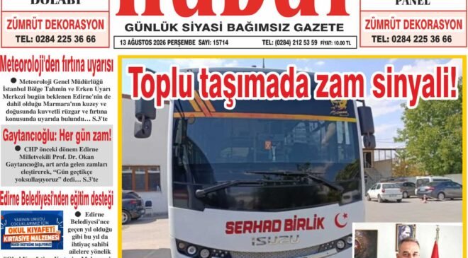 13 Ağustos 2026 Perşembe Hudut Gazetesi