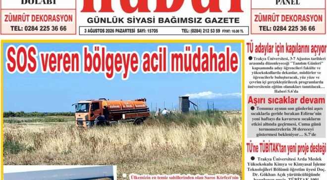 3 Ağustos 2026 Pazartesi Hudut Gazetesi