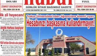 14 Eylül 2026 Pazartesi Hudut Gazetesi