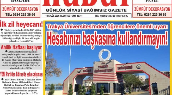 14 Eylül 2026 Pazartesi Hudut Gazetesi