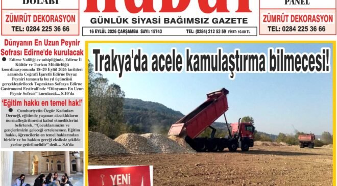 16 Eylül 2026 Çarşamba Hudut Gazetesi