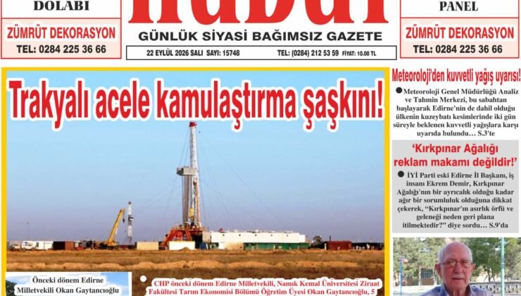 22 Eylül 2026 Salı Hudut Gazetesi