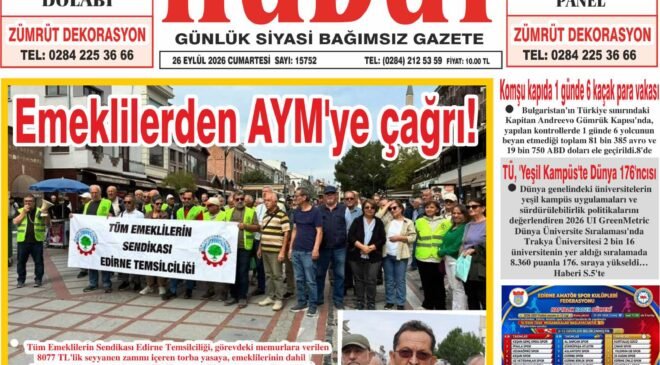 26 Eylül 2026 Cumartesi Hudut Gazetesi
