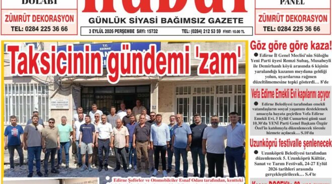 3 Eylül 2026 Perşembe Hudut Gazetesi