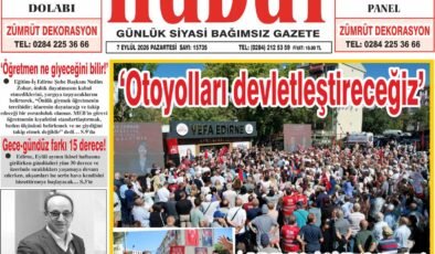 7 Eylül 2026 Pazartesi Hudut Gazetesi
