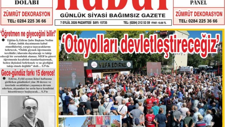 7 Eylül 2026 Pazartesi Hudut Gazetesi