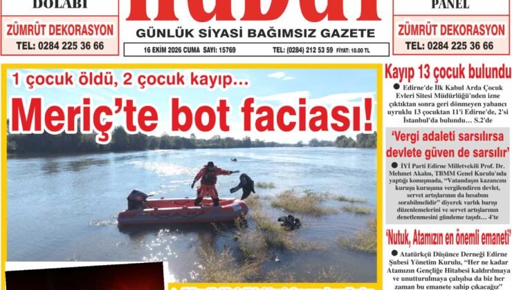 16 Ekim 2026 Cuma Hudut Gazetesi