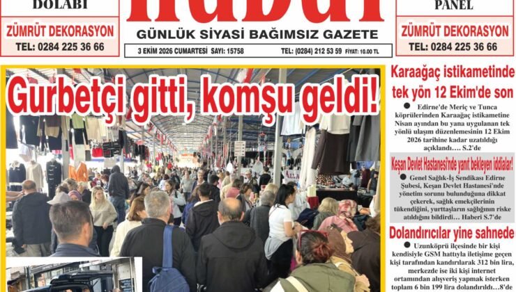 3 Ekim 2026 Cumartesi Hudut Gazetesi